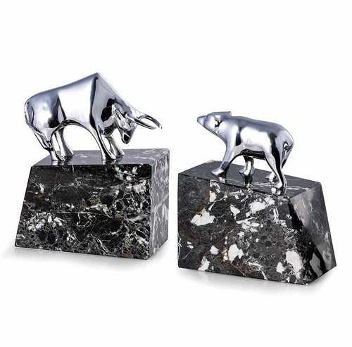 Bull & Bear Bookends – Chrome & Marble