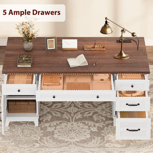 60-Inch Executive Desk with File Drawers & Charging Station