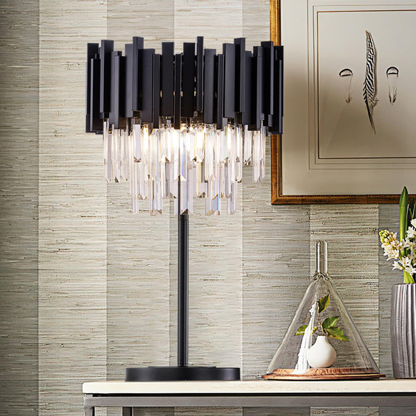 Black Crystal Table Lamp with Metal Base