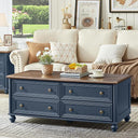 Farmhouse Coffee Table with 4 Drawers & Hidden Storage
