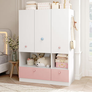 White 3-Door Wardrobe Armoire with Hanging Rod, Shelves & Drawers