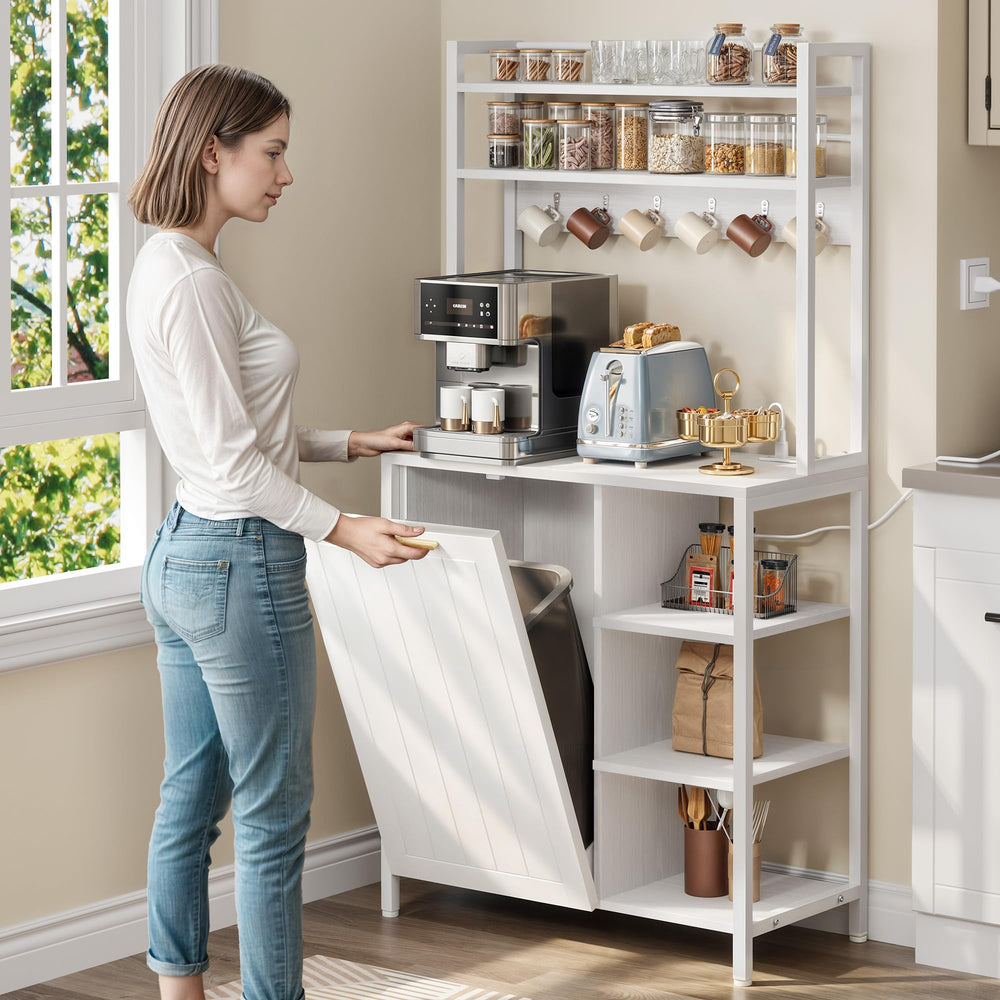 Baker's Rack with Trash Can Cabinet & Power Outlet