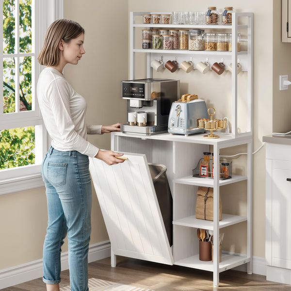Baker's Rack with Trash Can Cabinet & Power Outlet