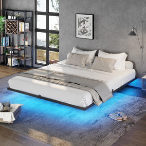 Floating Bed Frame with LED Lights – Metal Platform, Multiple Sizes