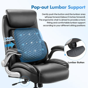 High Back Leather Executive Office Chair with Lumbar Support & Adjustable Headrest