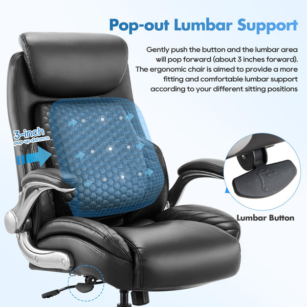 High Back Leather Executive Office Chair with Lumbar Support & Adjustable Headrest