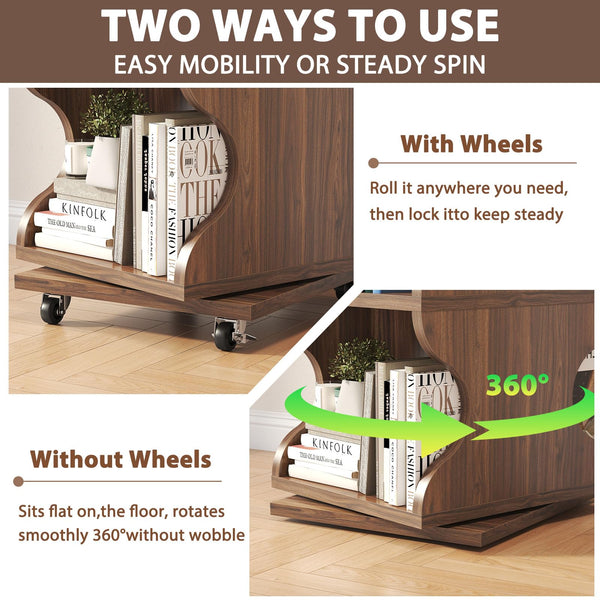 4-Tier Rotating Bookshelf with Wheels