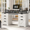 L-Shaped Executive Desk with Drawers, Power Outlets & Storage Shelf