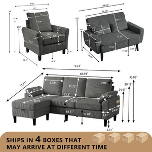 4-Piece Corduroy Living Room Set – Sofa, Loveseat & Ottoman