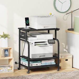 3-Tier Printer Stand with Power Outlet & Rolling Wheels