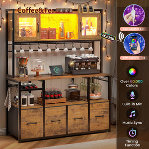 Baker's Rack with Power Outlets, LED Light & Storage Cabinet
