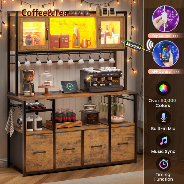Baker's Rack with Power Outlets, LED Light & Storage Cabinet