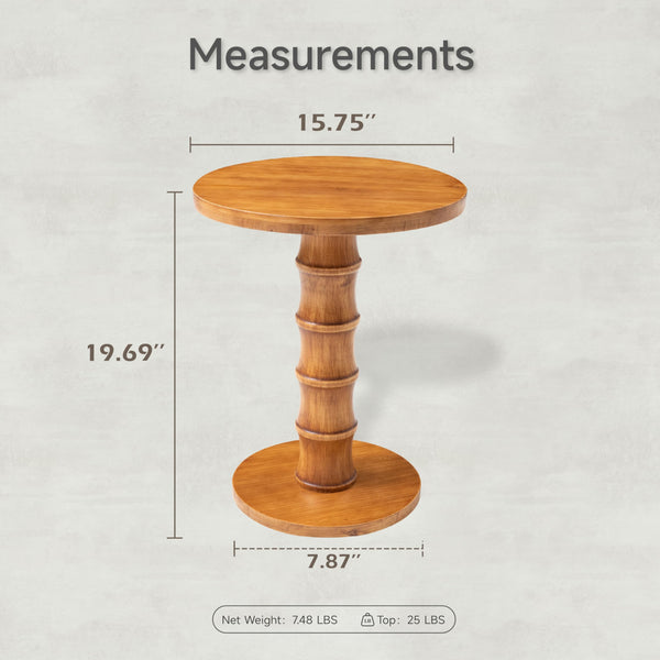 Round Cedar Pedestal End Table – Warm Natural
