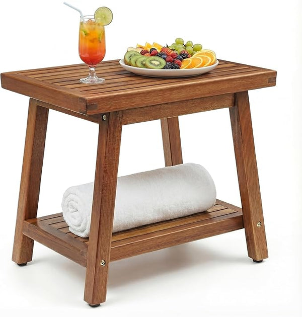 Acacia Wood 2-Tier Outdoor Side Table 24 Inch