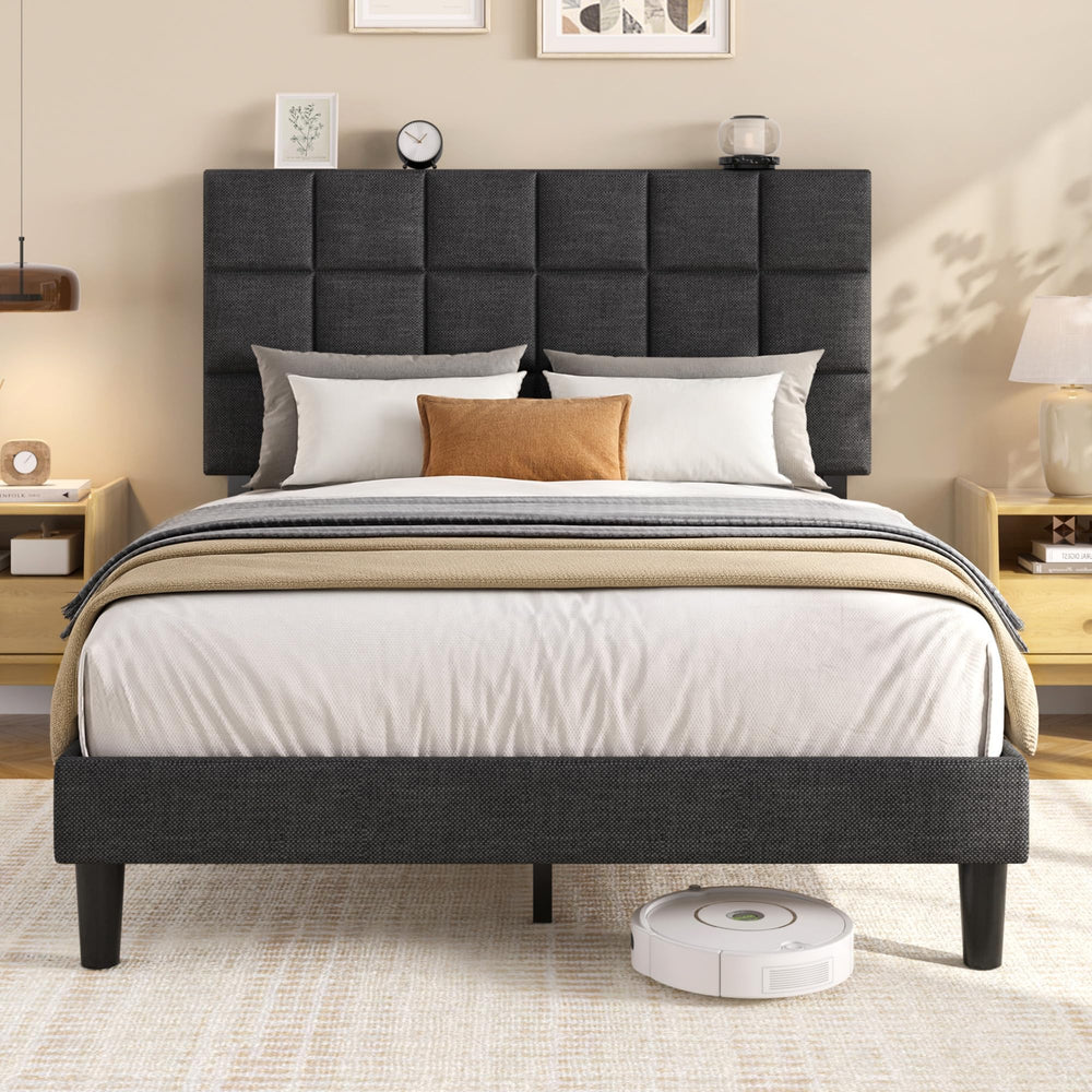 Platform Bed Frame with Adjustable Upholstered Headboard
