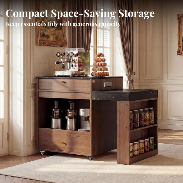 79" Extendable Kitchen Island Cart with Power Outlet & Storage
