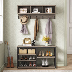 Industrial Hall Tree with Bench & Shoe Storage