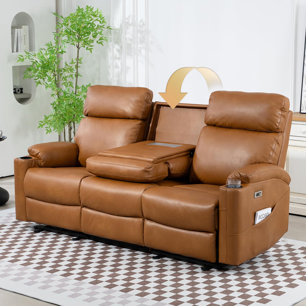 3-Seat Power Recliner Sofa with Hidden Console & USB Charging