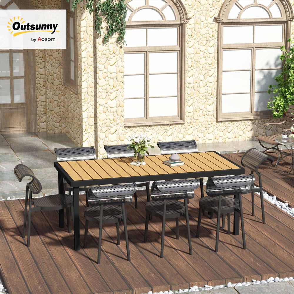 8-Person Rectangular Outdoor Dining Table – Aluminum Frame & Faux Wood Top