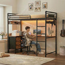Twin Loft Bed with L-Shaped Desk, LED Lights & Storage