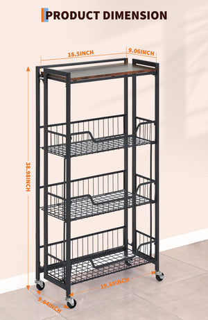 4-Tier Foldable Storage Cart with Lockable Casters