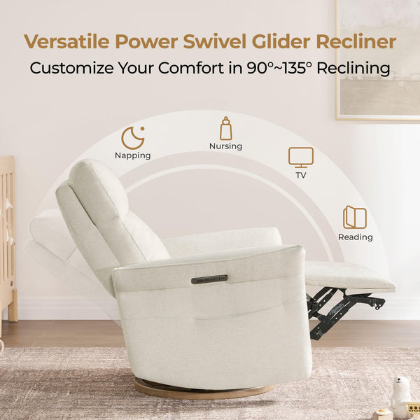 Power Recliner Swivel Glider Nursery Chair with Adjustable Headrest & Lumbar Support
