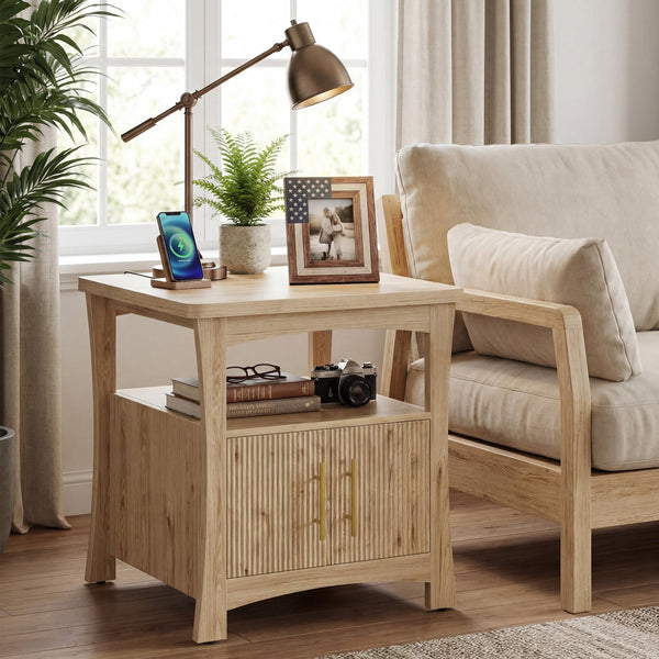 Farmhouse Nightstand with Charging Station
