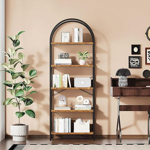 5-Tier Arched Metal Bookshelf, 71" Industrial Freestanding Display Rack
