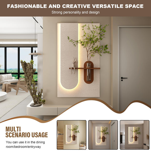 3D LED Wall Decor Sculpture with Artificial Plants & Rabbit Statue