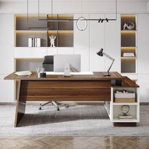 L-Shaped Executive Office Desk with Storage