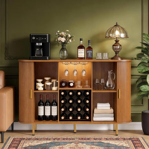 55" Fluted Wine Bar Cabinet with LED Lights