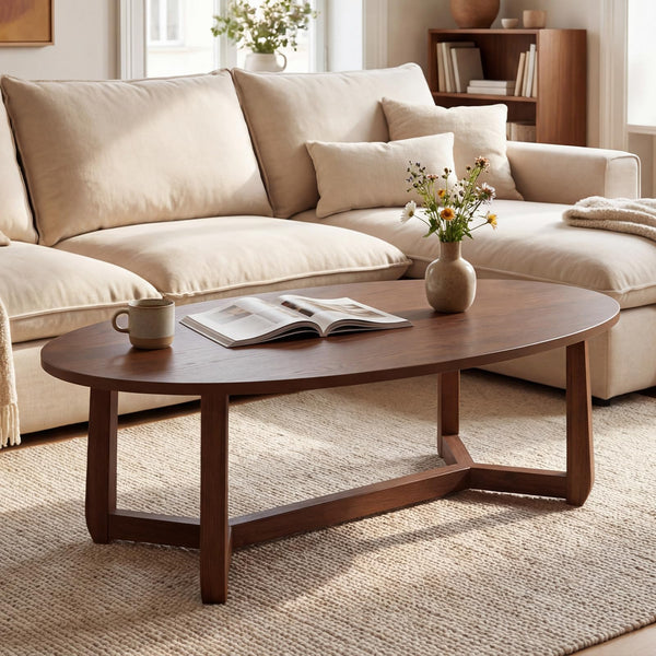 Oval Coffee Table – Low Profile Wood Accent Table