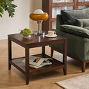 Solid Wood Square End Table with 2-Tier Storage Shelf