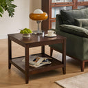 Solid Wood Square Side Table with Storage Shelf