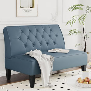 Button Tufted Loveseat Settee – 2-Seat Upholstered Sofa Bench