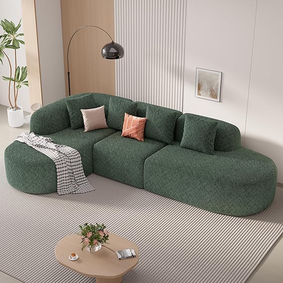 114" Curved Modular Sectional Sofa with Chaise, L-Shape, No Assembly