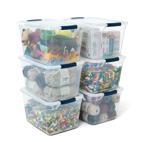 Clear 32 Qt Stackable Plastic Storage Bins with Lids – 6 Pack