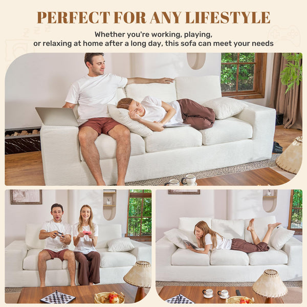 3-Seater Boneless Cloud Sofa with Corduroy Cover – Beige