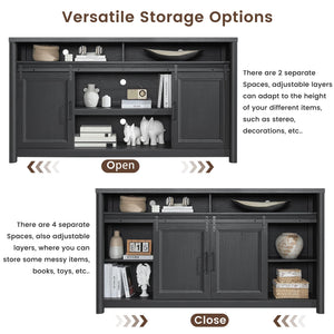 Farmhouse TV Stand for Living Room, Large Black Entertainment Center with Storage, TV Console for Bedroom, TV Stand with Sliding Barn Door Television Stands for 80 Inch TV, 38 Inch Tall Media Cabinet