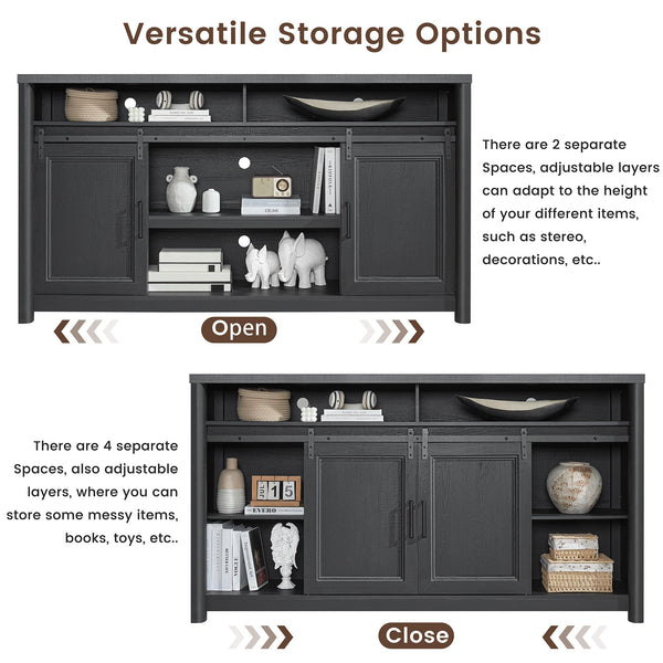 Farmhouse TV Stand for Living Room, Large Black Entertainment Center with Storage, TV Console for Bedroom, TV Stand with Sliding Barn Door Television Stands for 80 Inch TV, 38 Inch Tall Media Cabinet
