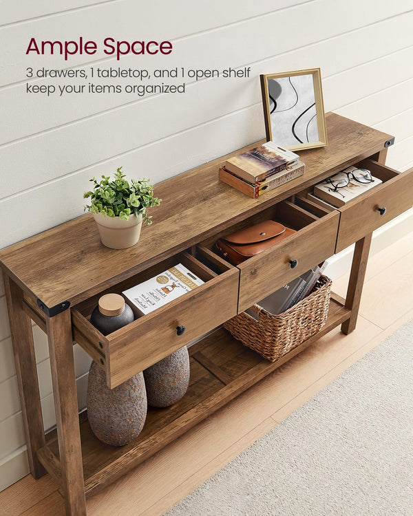 Console Table with 3 Drawers and Open Shelf – Farmhouse Entryway Sofa Table