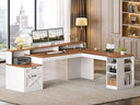 L-Shaped Corner Desk with Storage, Drawers & LED Lights