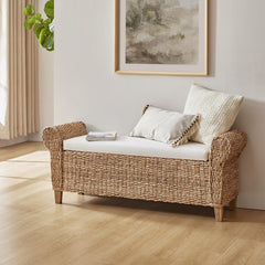 Rattan Storage Bench with Rolled Armrests