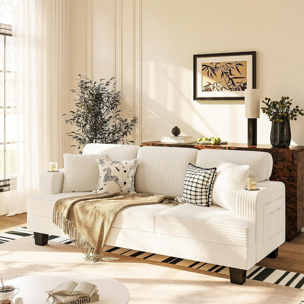 3-Seat Corduroy Sofa – Deep Seat Living Room Couch