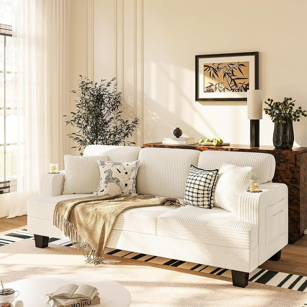 3-Seat Corduroy Sofa – Deep Seat Living Room Couch