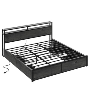 King Size Storage Bed Frame with Charging Headboard