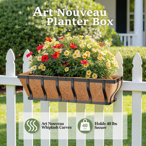 Iron Railing Planter Box with Coco Liner & Support Rod