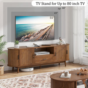 Fluted TV Stand with Drawers & Sliding Doors
