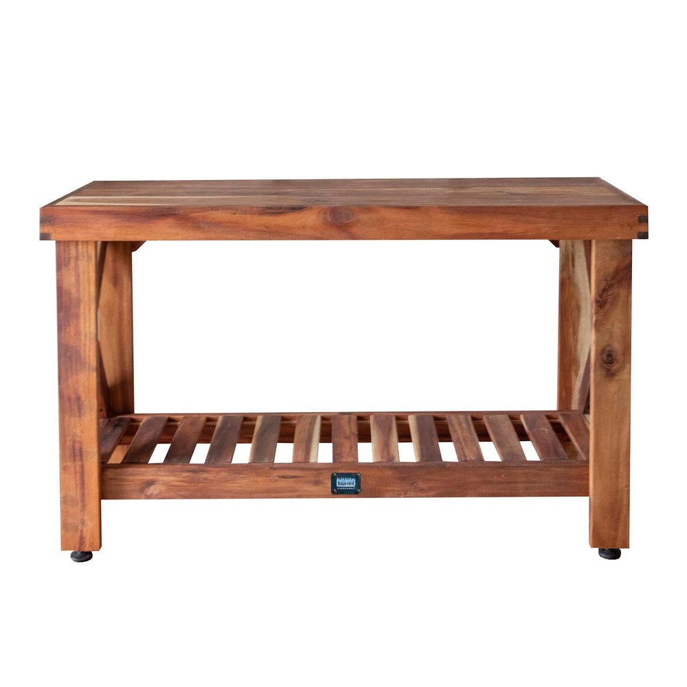 Acacia Wood Farmhouse Narrow Console Table with Lower Slat Shelf