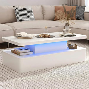 LED Coffee Table with RGB Lighting & 2-Tier Storage